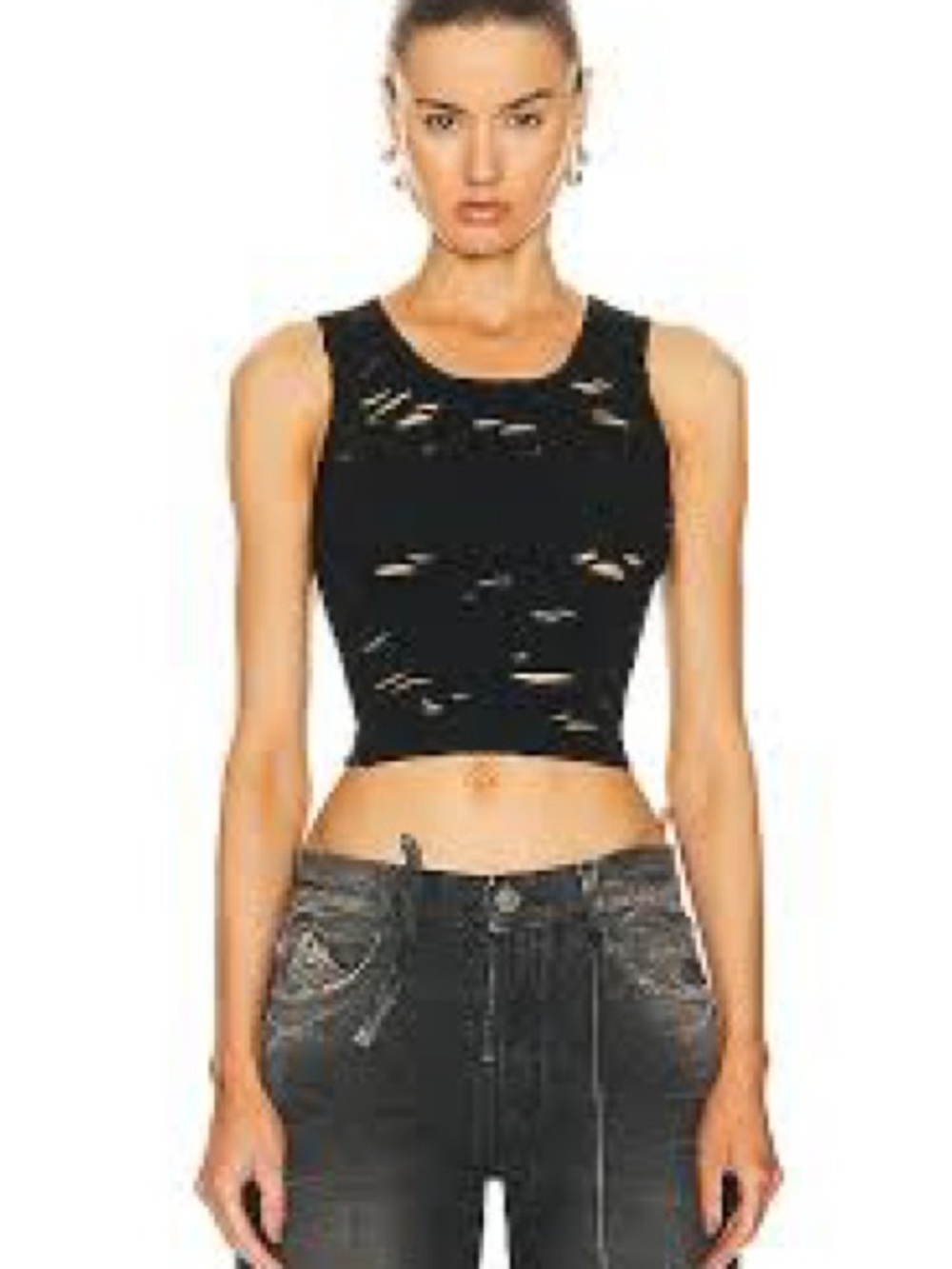 R13 Black Distressed Cropped Tank Top